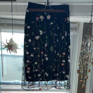 midi skirt with floral sheer